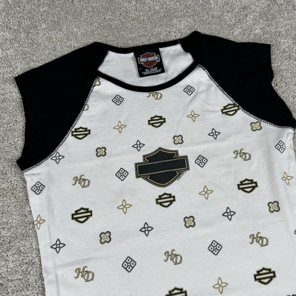 Vintage Y2K Harley Davidson Tank Top Women's Small Baby Tee AOP Babydoll VTG